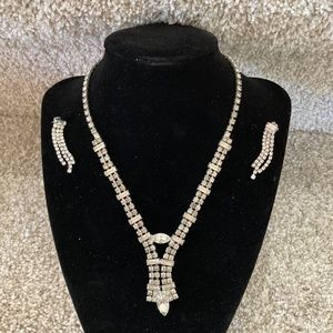 Vintage 50s Rhinestones Signed Kramer Necklace and Sparkly Earrings
